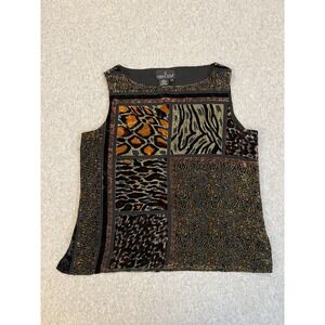 Carole Little Petites Tank Top Womens 14 Brown Animal Print Velvet Lined Party‎